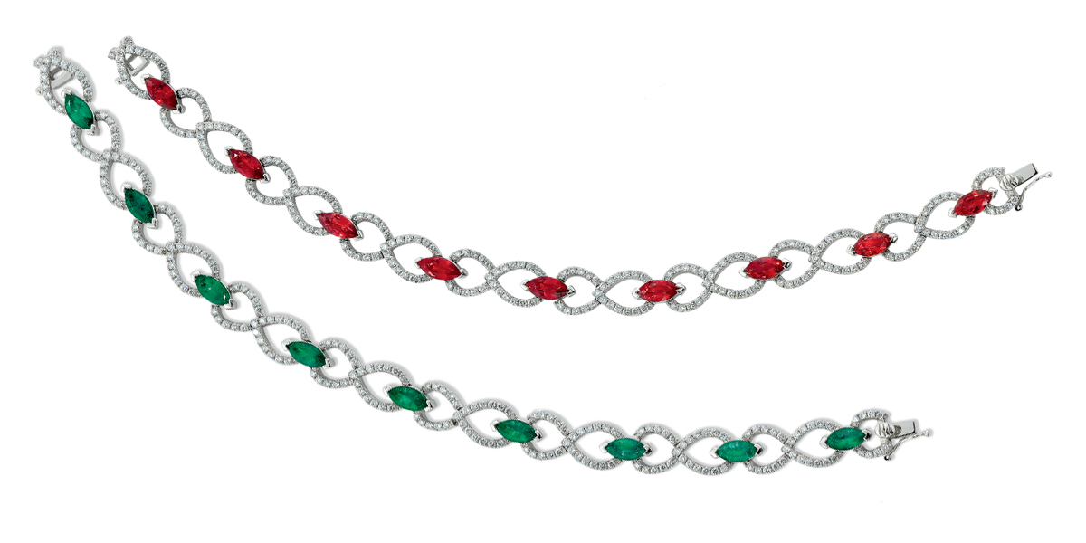 Emerald or Ruby Marquise Bracelets